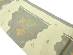 抽象曲線に草花模様織出し洒落袋帯